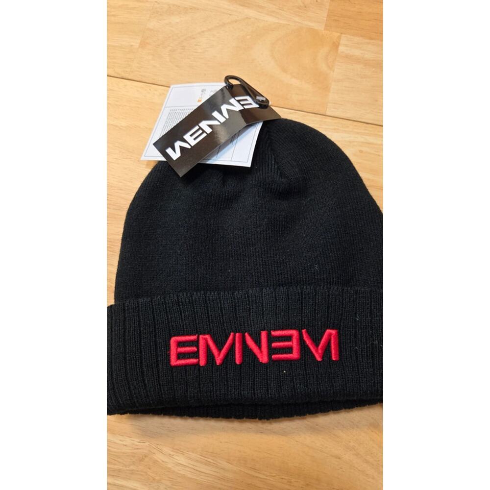 Eminem Beanie Hat Black Red Embroidered Logo NWT Official Bravado Rock Off